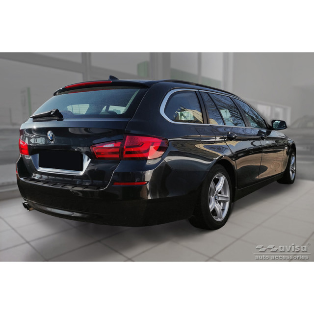 Zwart RVS Achterbumperprotector passend voor BMW 5-Serie (F11) Touring 2011-2013 & Facelift 2013-2017 'STRONG EDITION'