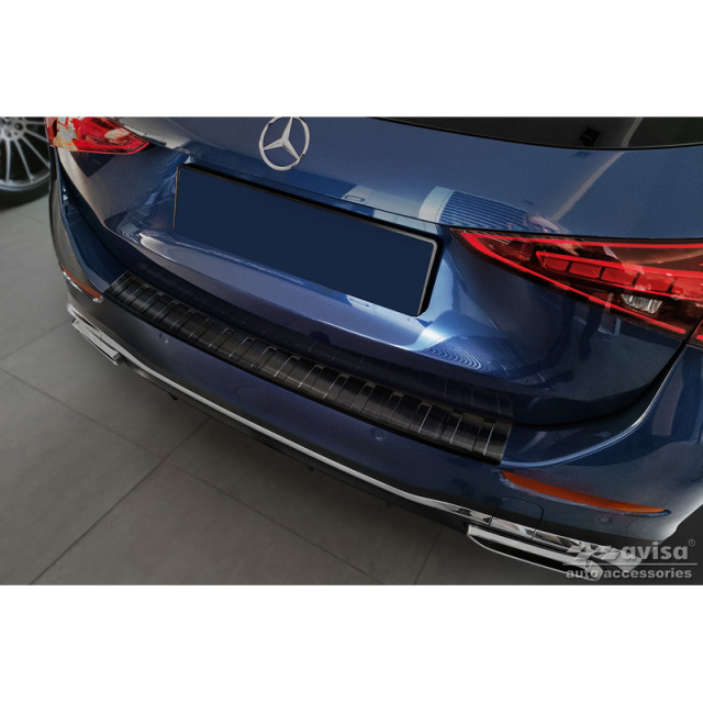 Zwart RVS Achterbumperprotector passend voor Mercedes C-Klasse AMG Estate S206 2021- 'Ribs'