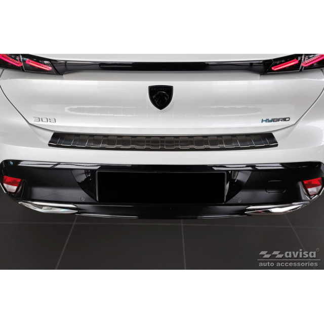 Zwart RVS Achterbumperprotector passend voor Peugeot 308 III HB 2021- 'Ribs'