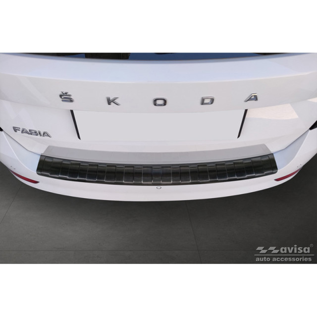 Zwart RVS Achterbumperprotector passend voor Skoda Fabia III Combi FL 2018- 'Ribs'